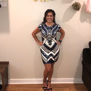 Express Blue, Black and Silver Sequin Dress